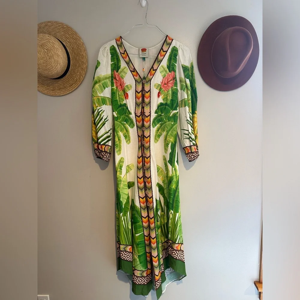 🎉Host pick 🎉NWT Farm Rio Fresh Forest Linen-Blend Midi-Dress - Picture 11 of 13